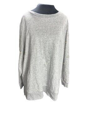 St. Johns Bay Womens Gray Pullover Sweater With Embellished Sleeves Size 1X